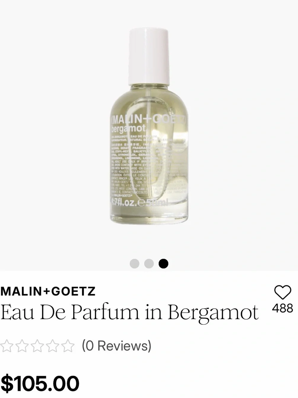 New MALIN+GOETZ Eau De Partum in Bergamot